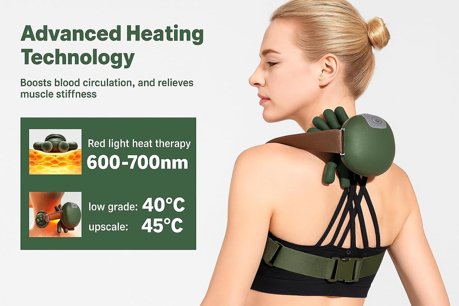Jabón massager strapped over the shoulder with heat activated