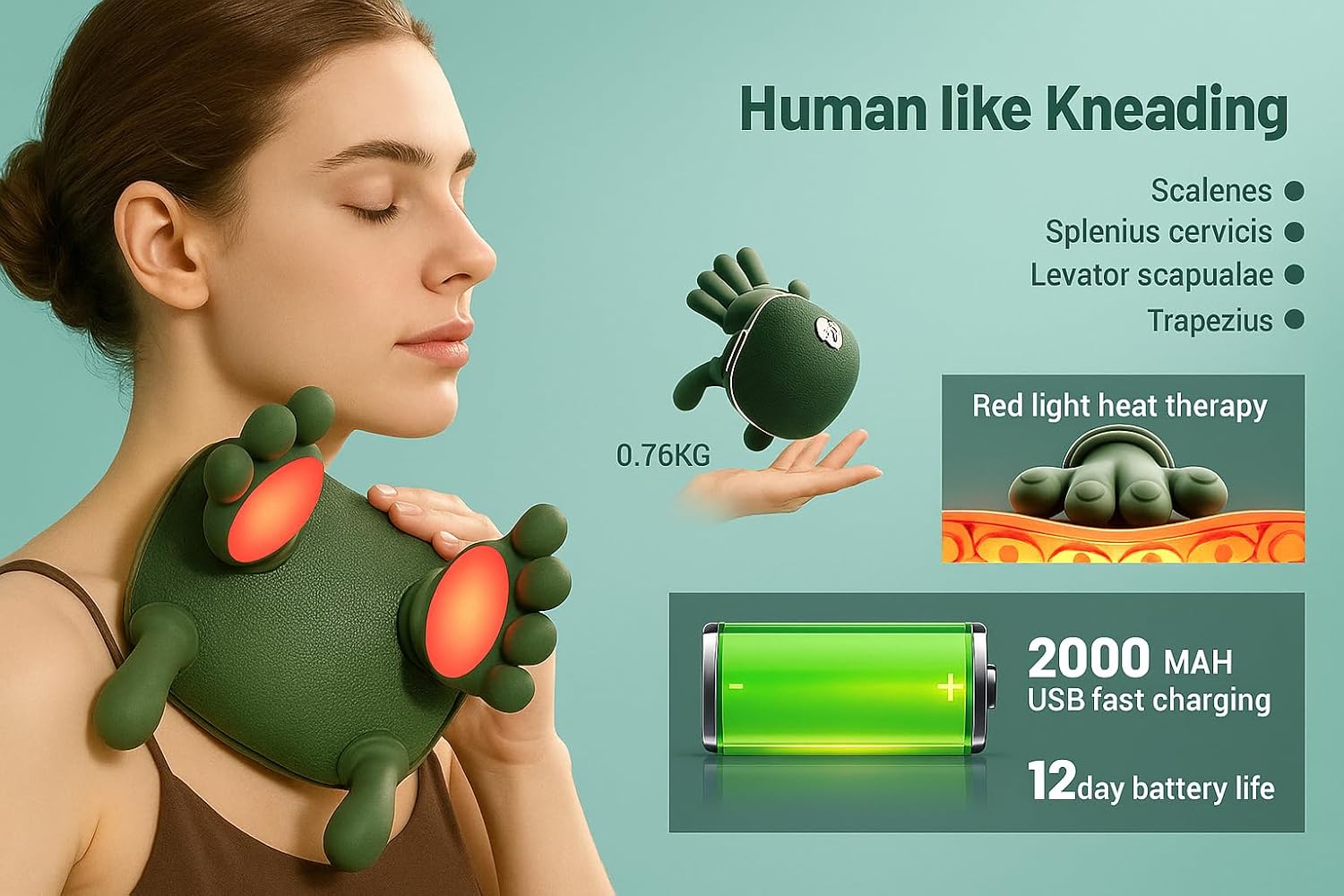 Silicone palms on the Jabón massager glowing with warm red light